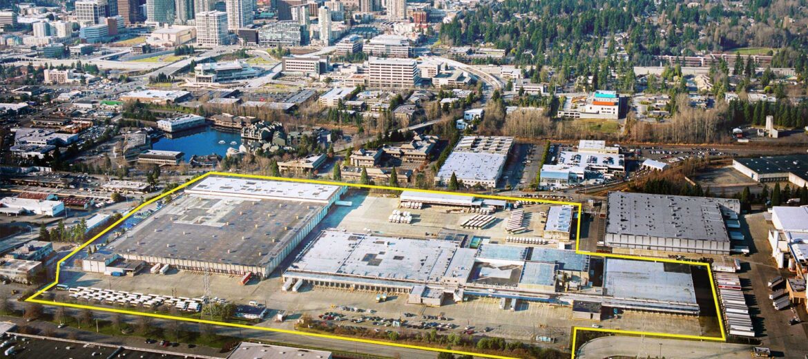 Aerial view of the outlined site taken in 2012 showing  the former industrial use site