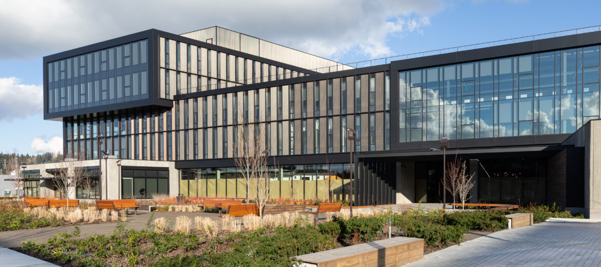 The Meta/Facebook building on the Spring  District campus.